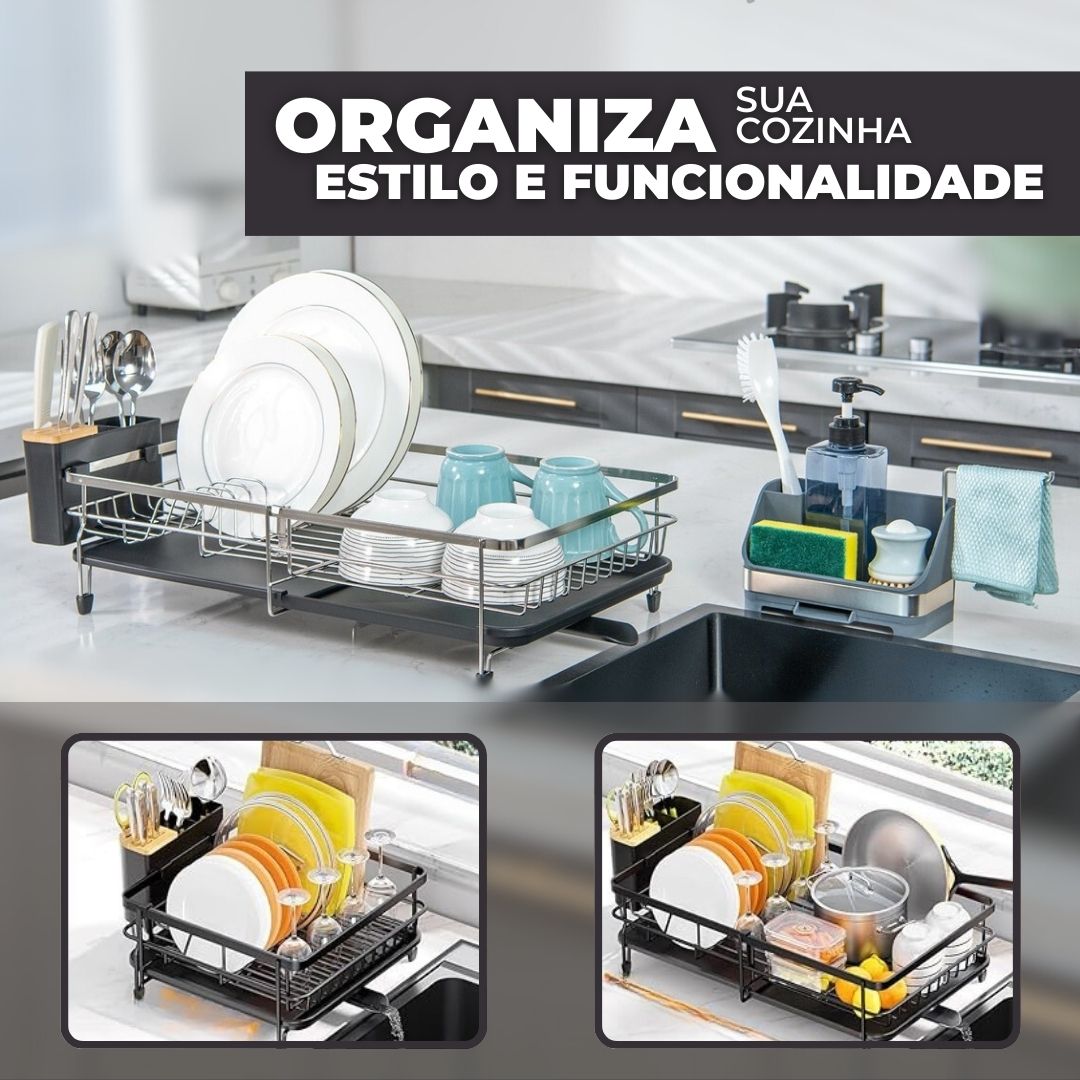 IXA10® | Escorredor de pratos expansível + dispensador de sabão