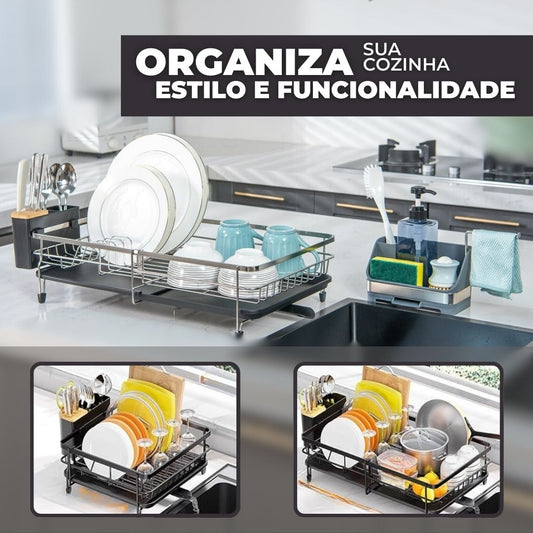 IXA10® | Escorredor de pratos expansível + dispensador de sabão